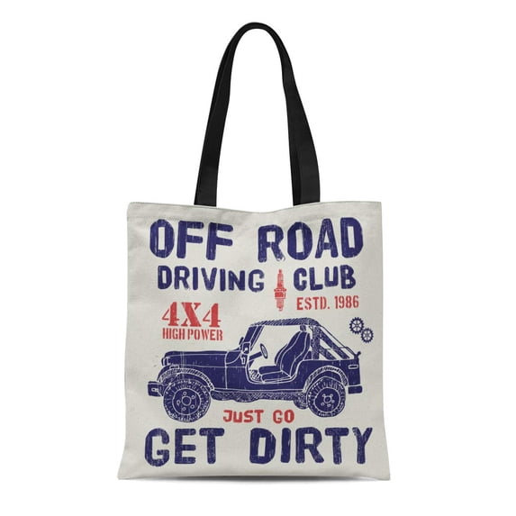 ASHLEIGH Canvas Bag Resuable Tote Grocery Shopping Bags 4Wd Design Offroad Driving Club with Suv Car Graphics 4X4 Auto Automobile Dirt Tote Bag