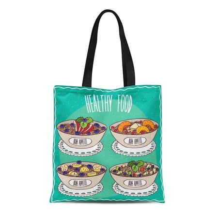 ASHLEIGH Canvas Bag Resuable Tote Grocery Shopping Bags Different Bowls Oatmeal Similar to Muesli Granola Such Ingredients Tote Bag