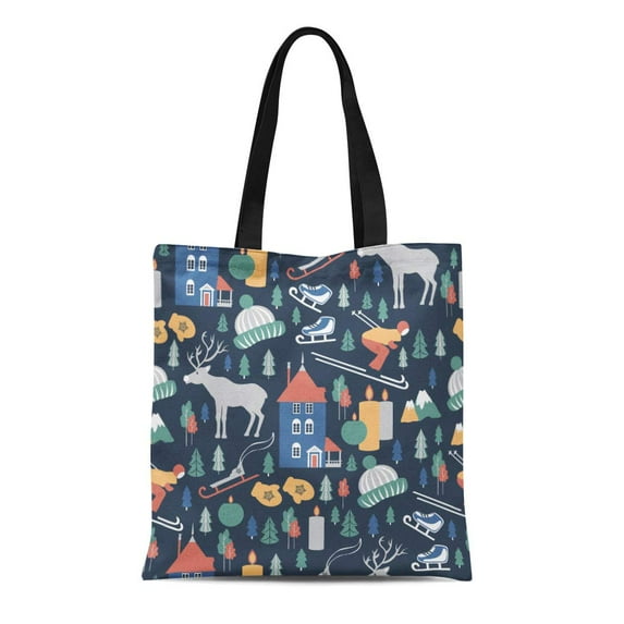 ASHLEIGH Canvas Bag Resuable Tote Grocery Shopping Bags Finland Travel Cartoon Finnish Landmark Moomin House in Park World Oulu Tote Bag