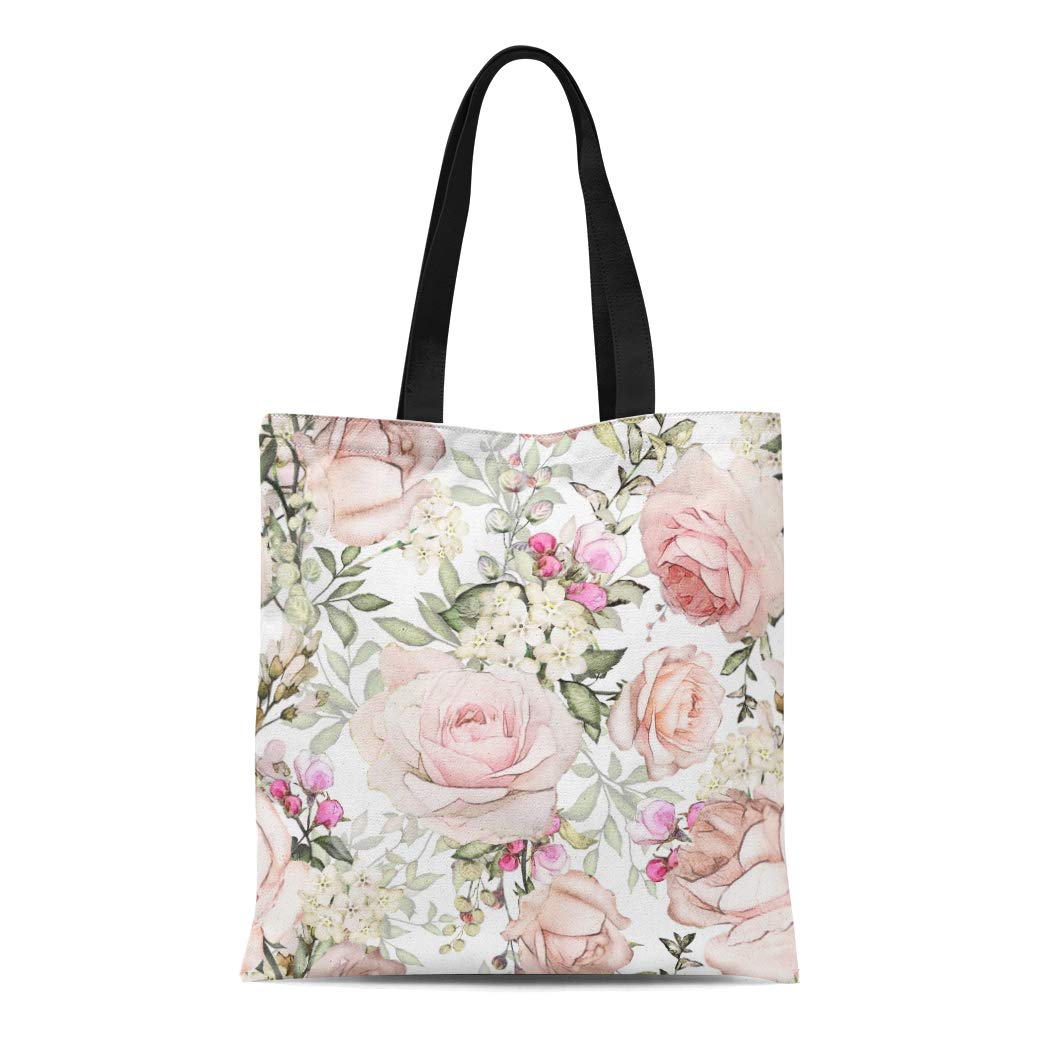 ASHLEIGH Canvas Bag Resuable Tote Grocery Shopping Bags Pink Flowers ...