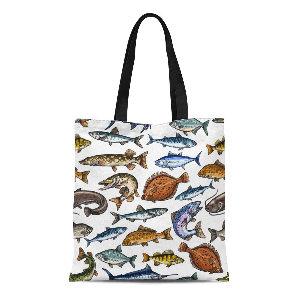 ASHLEIGH Canvas Tote Bag Sea and Freshwater Fish Blue Marlin Tuna Salmon Reusable Shoulder