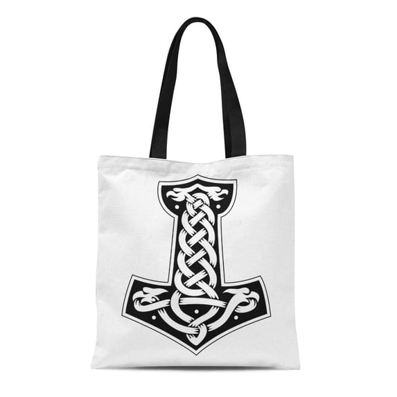 ASHLEIGH Canvas Bag Resuable Tote Grocery Shopping Bags Thor Mjollnir Mjolnir Wicca Heathen Nordic Tote Bag