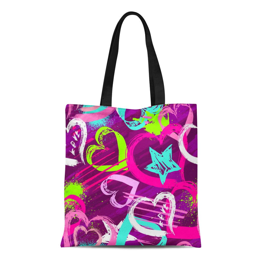 ASHLEIGH Canvas Tote Bag Abstract Hearts Urban Drops Brush Lines Stars