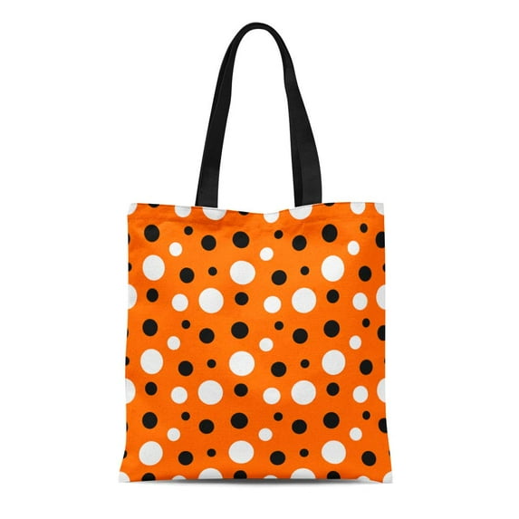 ASHLEIGH Canvas Tote Bag Abstract Orange Black White Modern Polka Dot Pattern Children Reusable Shoulder Grocery Shopping Bags Handbag
