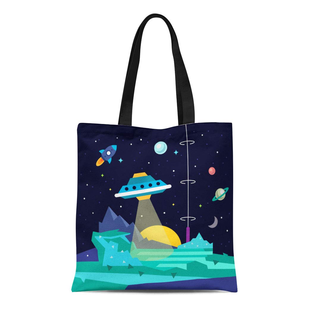 ASHLEIGH Canvas Tote Bag Alien Space Planet Landscape Ufo Ray of Light ...