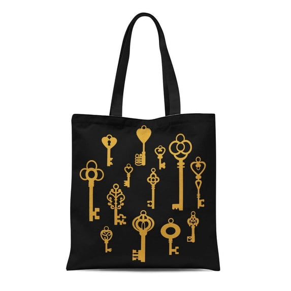 ASHLEIGH Canvas Tote Bag Antique of Vintage Keys Old Wonderland Alice Black Close Reusable Shoulder Grocery Shopping Bags Handbag