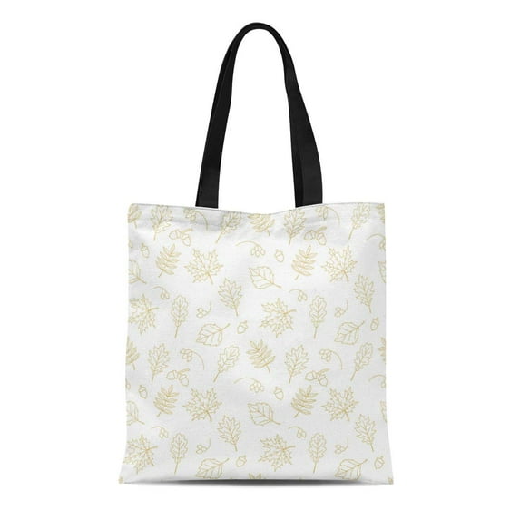ASHLEIGH Canvas Tote Bag Autumn Thanksgiving Fall Gold Outlined Pattern Oak Maple Leaves Durable Reusable Shopping Shoulder Grocery Bag