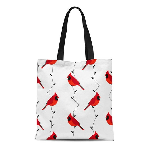 ASHLEIGH Canvas Tote Bag Bird Red Cardinal and Branches Pattern Graphic Abstract Black Durable Reusable Shopping Shoulder Grocery Bag