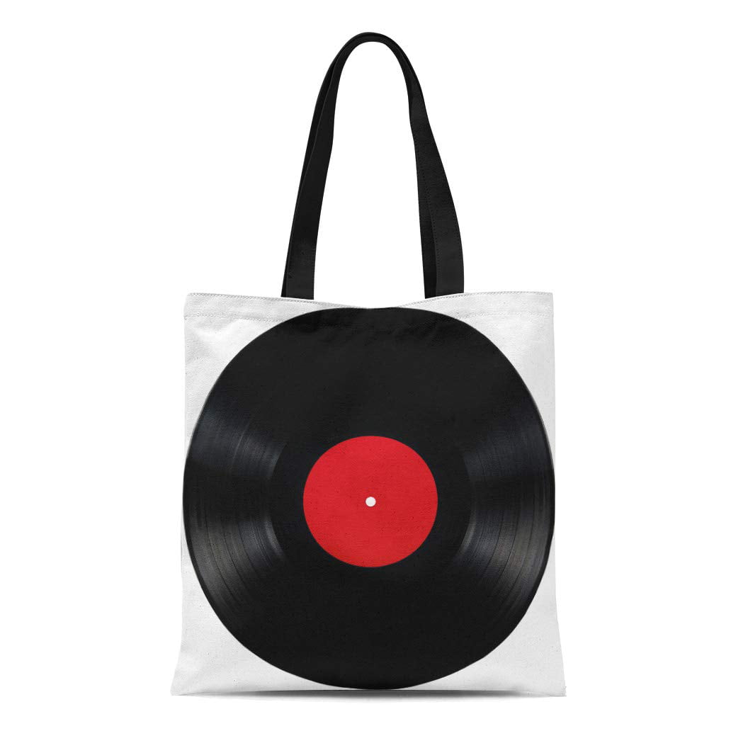 Ashleigh Canvas Tote Bag Black Vinyl Record LP Album Disc Long Play Disk Reusable Shoulder Grocery Shopping Bags Handbag, Adult Unisex, Size: 14