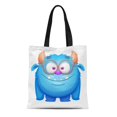 thumbnail image 1 of ASHLEIGH Canvas Tote Bag Blue Character Cute Cartoon Monster Alien Funny Glasses Devil Reusable Shoulder Grocery Shopping Bags Handbag, 1 of 1