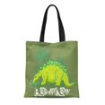 thumbnail image 1 of ASHLEIGH Canvas Tote Bag Blue Dino Kids Dinosaur Stegosaurus Boys Bentley Name Reusable Handbag Shoulder Grocery Shopping Bags, 1 of 1