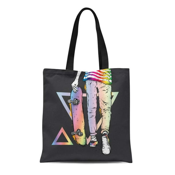 ASHLEIGH Canvas Tote Bag Boy Skater in Jeans and Sneakers Skateboard Street Cultures Reusable Shoulder Grocery Shopping Bags Handbag
