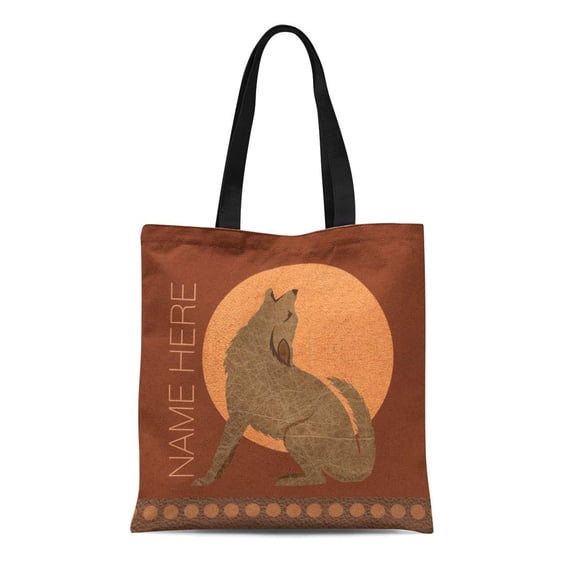 ASHLEIGH Canvas Tote Bag Brown Wolf Z Rustic Coyote Southwest Faux Tan Decorator Reusable Handbag Shoulder Grocery Shopping Bags