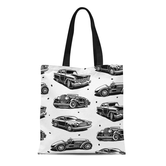 ASHLEIGH Canvas Tote Bag Car Retro Autos Pattern Vintage Classic Garage Black Service Reusable Shoulder Grocery Shopping Bags Handbag