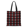 thumbnail image 1 of ASHLEIGH Canvas Tote Bag Check Argyle Pattern Red Black and Grey Checkered Harlequin Reusable Shoulder Grocery Shopping Bags Handbag, 1 of 1