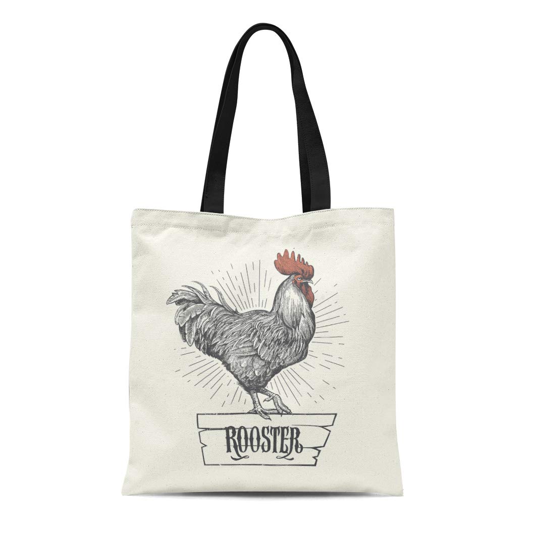 ASHLEIGH Canvas Tote Bag Chicken Rooster in Symbol of Vintage Cock Old Roster Reusable Shoulder Grocery Shopping Bags Handbag