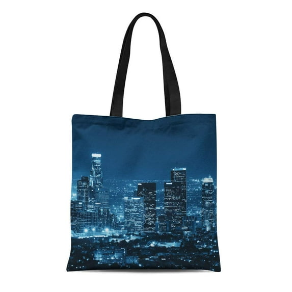 ASHLEIGH Canvas Tote Bag City Los Angeles Downtown Buildings at Night Skyline California Reusable Shoulder Grocery Shopping Bags Handbag