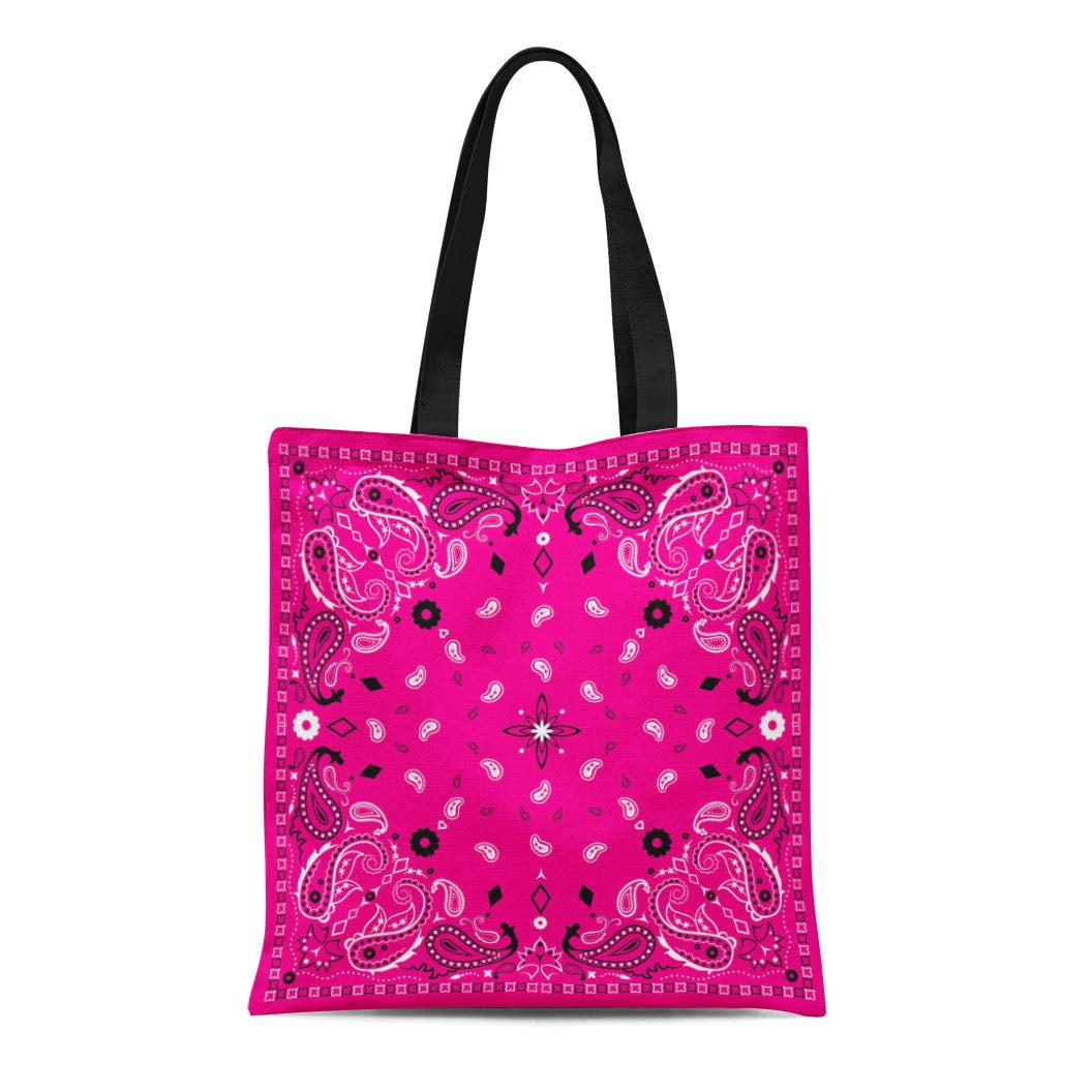 Ashleigh Canvas Tote Bag Colorful Bandanna Pink Paisley Bandana Pattern Scarf Abstract Artistic Reusable Shoulder Grocery Shopping Bags Handbag, Adult