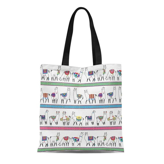 ASHLEIGH Canvas Tote Bag Colorful Llama Lama Pattern Peru Alpaca Cute Funny Reusable Shoulder Grocery Shopping Bags Handbag
