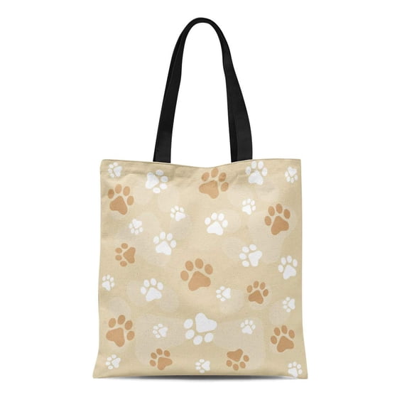 ASHLEIGH Canvas Tote Bag Colorful Pawprint Dog Paw Brown Color Pattern Cat Pet Durable Reusable Shopping Shoulder Grocery Bag