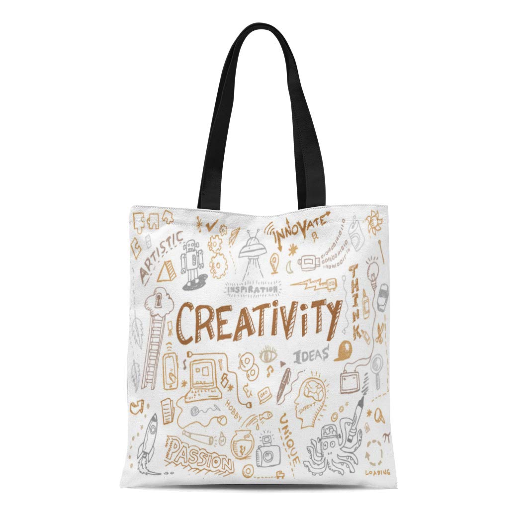 ASHLEIGH Canvas Tote Bag Creative Creativity and Innovation Doodle ...