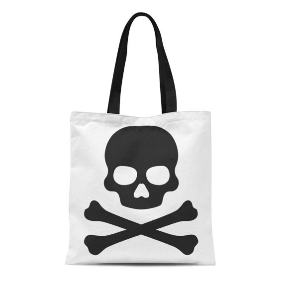 ASHLEIGH Canvas Tote Bag Crossbones Death Skull Danger Poison Flat for Apps Reusable Shoulder Grocery Shopping Bags Handbag