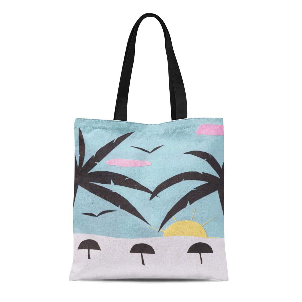 Canvas Tote Bag Designer Adult Silhouetted Beach Silhouettes Travel Hiking Reusable Handbag Shoulder Grocery Shopping Bags