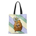 thumbnail image 1 of ASHLEIGH Canvas Tote Bag Diagonal Cute Hamster Daisy Flower Stripes Holding Original Love Reusable Handbag Shoulder Grocery Shopping Bags, 1 of 1