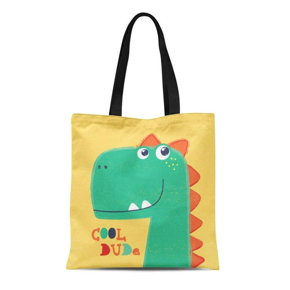 ASHLEIGH Canvas Tote Bag Dino Cute Dinosaur Head Drawing for Baby Sweet Graphic Durable Reusable Shopping Shoulder Grocery Bag