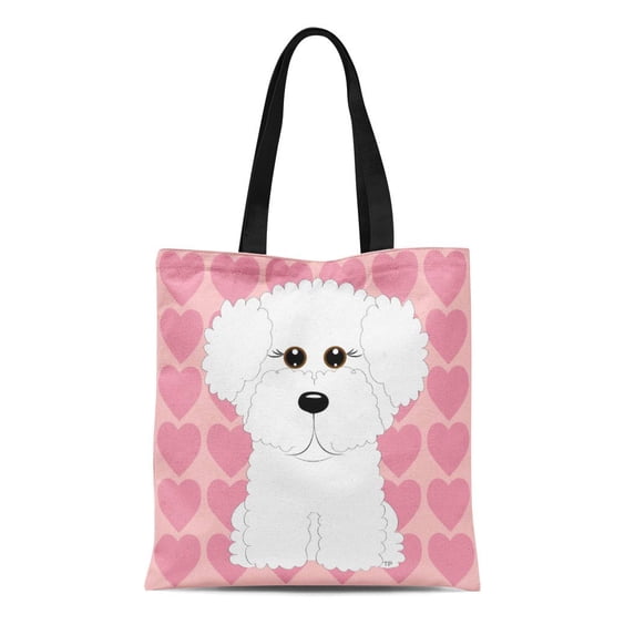 ASHLEIGH Canvas Tote Bag Dog Cute Bichon Frise and Personalized Customizable Puppy Pets Reusable Handbag Shoulder Grocery Shopping Bags