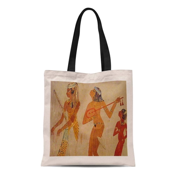 ASHLEIGH Canvas Tote Bag Egypt Ancient Egyptian Music Women Ethnic Black Reusable Handbag Shoulder Grocery Shopping Bags
