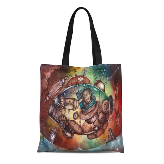 ASHLEIGH Canvas Tote Bag Epoch Steampunk Big Fish Eyeglasses Fairy Glasses Great Imagination Reusable Shoulder Grocery Shopping Bags Handbag