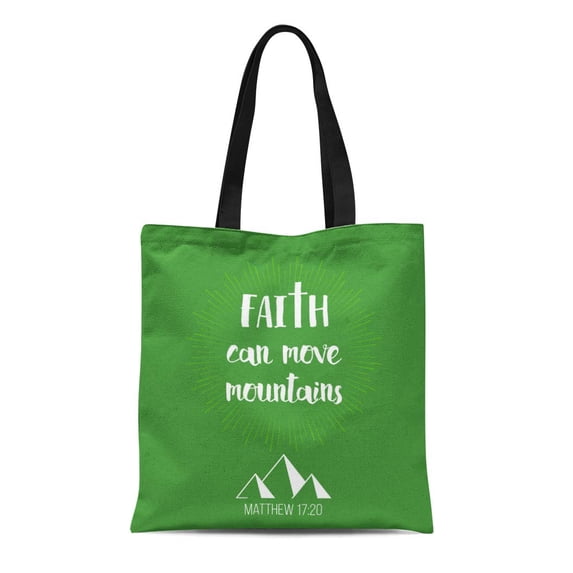 ASHLEIGH Canvas Tote Bag Faith Can Move Mountains Bible Verse From Matthew Durable Reusable Shopping Shoulder Grocery Bag