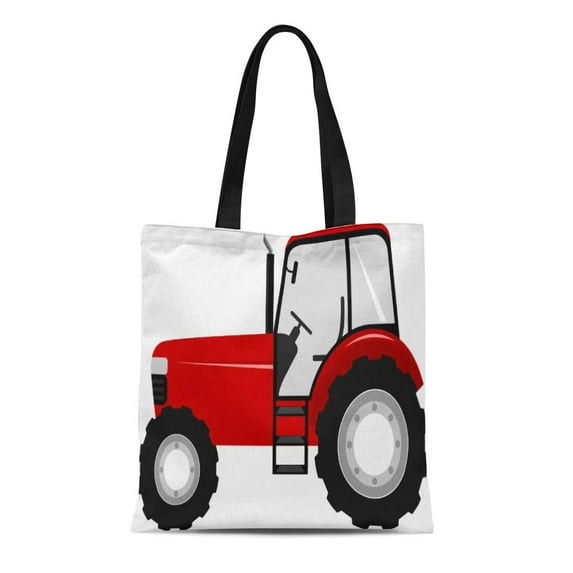 ASHLEIGH Canvas Tote Bag Farm Red Tractor Farming Vehicles Kids Childrens Reusable Handbag Shoulder Grocery Shopping Bags