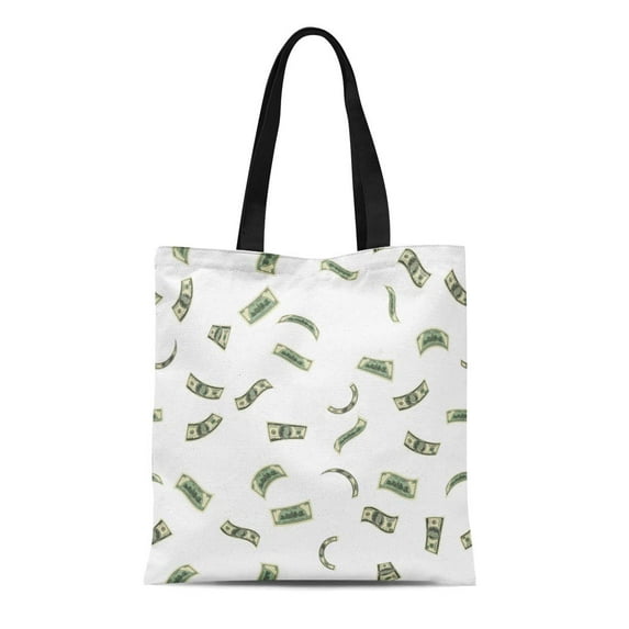 ASHLEIGH Canvas Tote Bag Flying Us Dollars Pattern Cartoon Hundred Money Bills Falling Durable Reusable Shopping Shoulder Grocery Bag