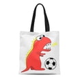 thumbnail image 1 of ASHLEIGH Canvas Tote Bag Football Funny Cartoon Dinosaur Soccer Sports Dino Rex Tyrannosaurus Reusable Handbag Shoulder Grocery Shopping Bags, 1 of 1