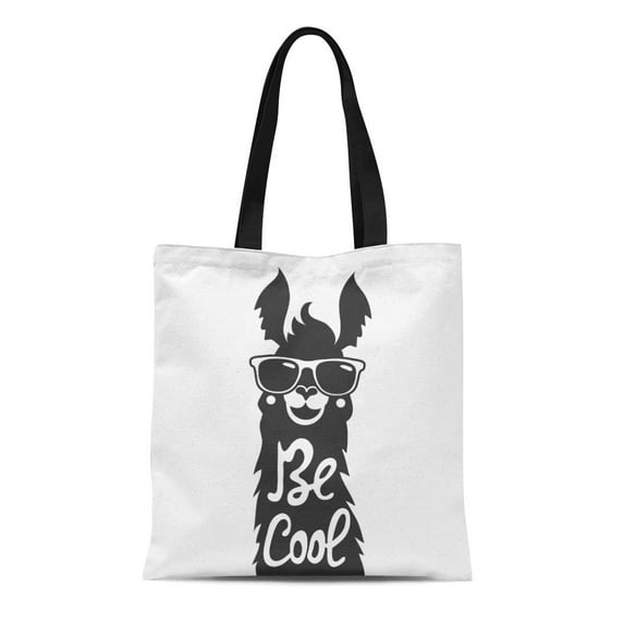 ASHLEIGH Canvas Tote Bag Funny Llama in Sunglasses Be Cool Lettering Durable Reusable Shopping Shoulder Grocery Bag