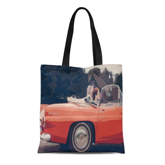 ASHLEIGH Canvas Tote Bag Garage Red Vintage Cabriolet in Simple Motor Engine Power Reusable Handbag Shoulder Grocery Shopping Bags