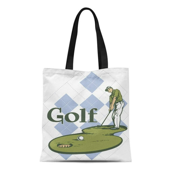 ASHLEIGH Canvas Tote Bag Golfer Classic Golf Golfing Putt Club Course Ball Sports Reusable Handbag Shoulder Grocery Shopping Bags