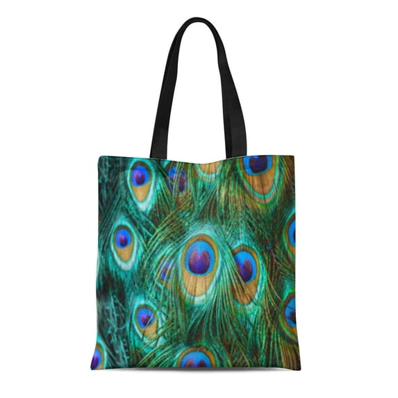ASHLEIGH Canvas Tote Bag Gray Damask Blue Green Peacock Black Floral Pattern Vintage Reusable Handbag Shoulder Grocery Shopping Bags