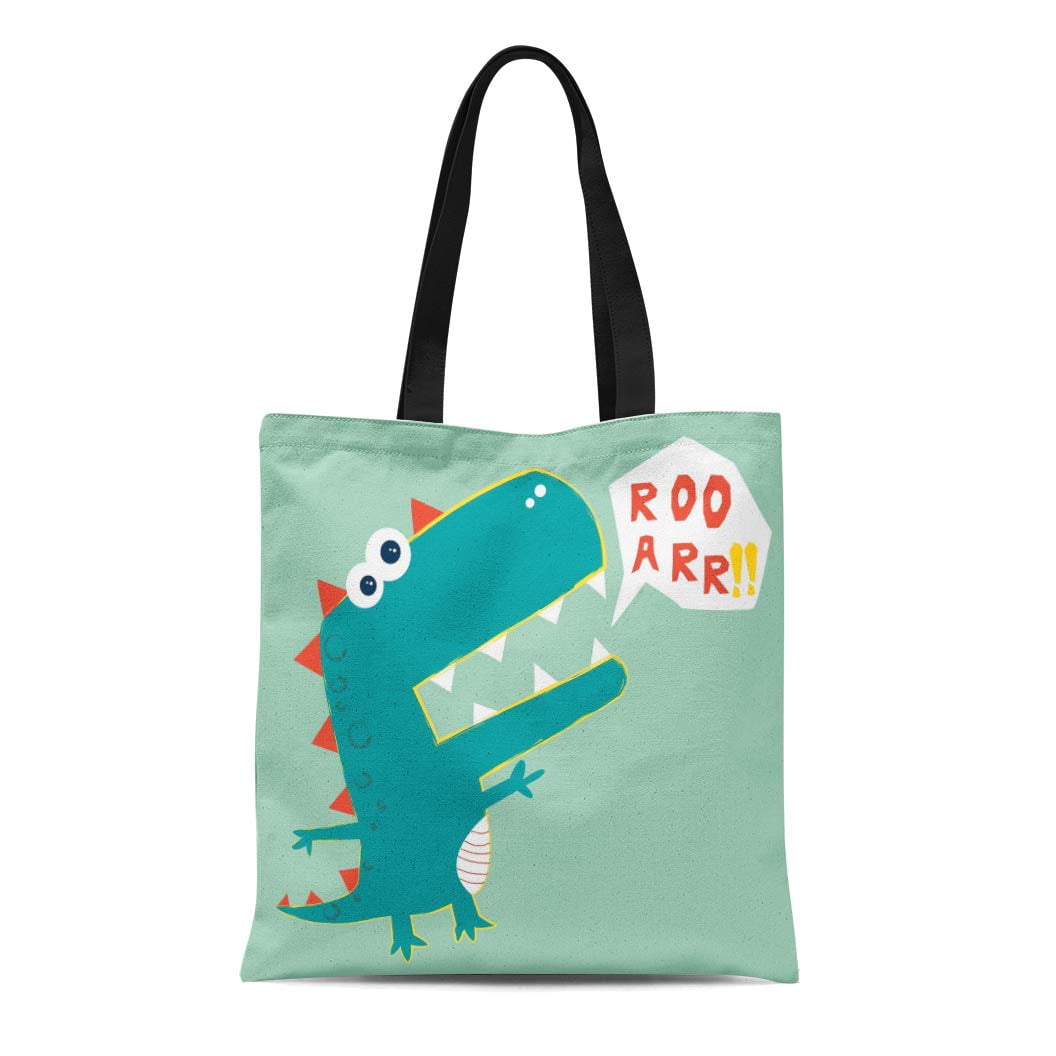 Cute Dinosaur Canvas Tote Bag – Reusable Grocery Shopping Bag, Aesthetic Medium Tote For Women, Friends & Classmates (Multicolor, 13.8x16.5 In)