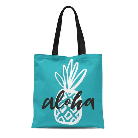 ASHLEIGH Canvas Tote Bag Hawaii Aloha Lettering Phrase Beach Emblem Exotic Floral Flower Reusable Shoulder Grocery Shopping Bags Handbag