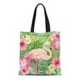thumbnail image 1 of ASHLEIGH Canvas Tote Bag Hawaii Tropical Flowers Pink Flamingo Hawaiian Summer Beach Pool Reusable Handbag Shoulder Grocery Shopping Bags, 1 of 1
