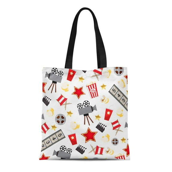 ASHLEIGH Canvas Tote Bag Hollywood Retro Movies Theatre Theater Popcorn Reusable Handbag Shoulder Grocery Shopping Bags
