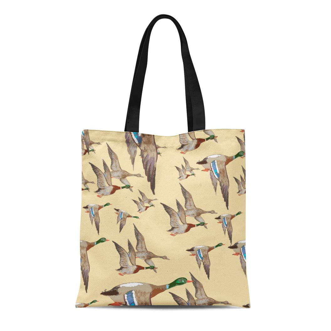ASHLEIGH Canvas Tote Bag Hunting Flying Wild Ducks Pattern Bird Flight Nature Reusable Shoulder