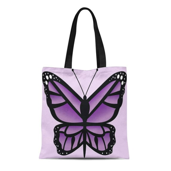 ASHLEIGH Canvas Tote Bag Insect Purple Butterfly Cartoon Beautiful Pretty Reusable Handbag Shoulder Grocery Shopping Bags