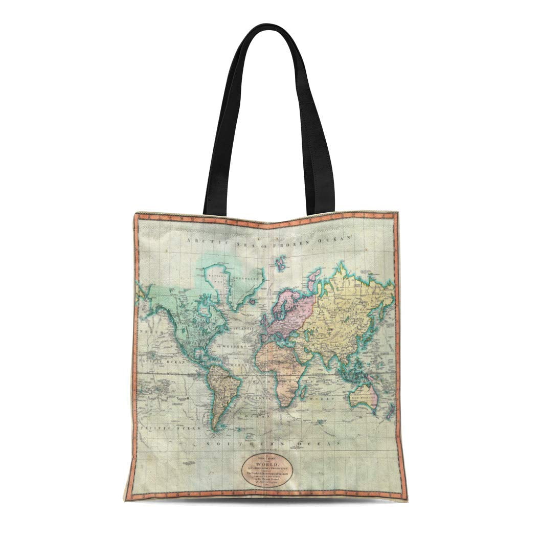 ASHLEIGH Canvas Tote Bag John Cary Map of the World on Mercator Old Reusable Handbag Shoulder