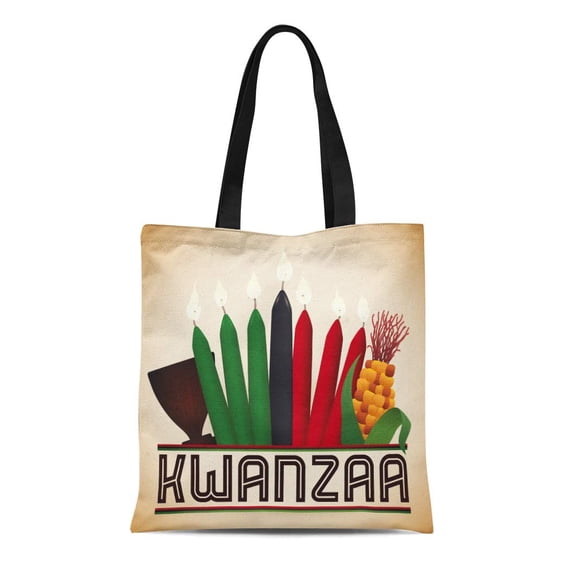ASHLEIGH Canvas Tote Bag Kwanzaa Traditional Seven Lighted Candles Corn and Wooden Communal Durable Reusable Shopping Shoulder Grocery Bag