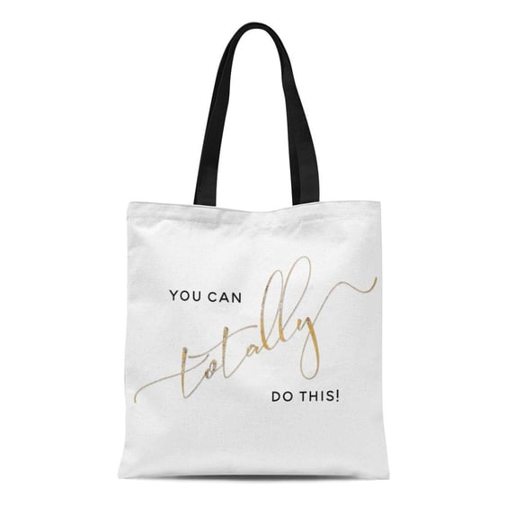 ASHLEIGH Canvas Tote Bag Leaf Black White Faux Gold You Can Totally Do Reusable Handbag Shoulder Grocery Shopping Bags