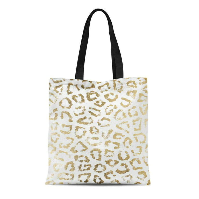 Ashleigh Canvas Tote Bag Leopard Simple Modern White Chic Faux Gold Cheetah Reusable Handbag Shoulder Grocery Shopping Bags, Adult Unisex, Size: 14